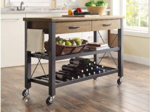 Whalen Santa Fe Kitchen Cart with Metal Shelves and TV Stand Feature