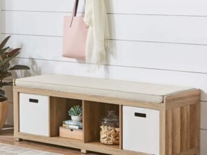Better Homes and Gardens 4-Cube Organizer Storage Bench, Multiple Finishes Brown
