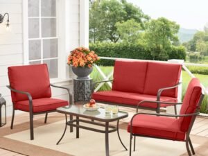 Mainstays Stanton 4-Piece Outdoor Patio Conversation Set, Red