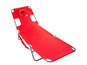 Ostrich Chaise Lounge Folding Portable Sunbathing Poolside Beach Chair, Red
