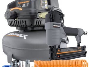 NuMax S3GI12CK 3 Gallon Oil-Free Air Compressor with Brad Nailer / Stapler, Air Hose, Inflation Kit & Fasteners