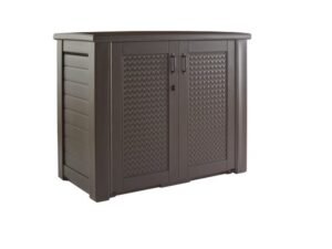 Rubbermaid Patio Chic Outdoor Storage Cabinet, Resin, Dark Teak, 123 Gallon
