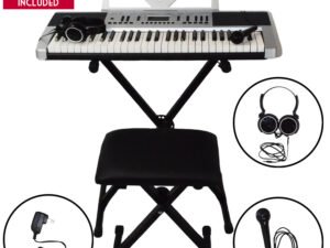 Sawtooth 54 Key Portable Piano Keyboard with Stand, Bench, Headphones, Microphone, Adapter, 50 Preset Songs, 160 sounds, Built in Metronome & Free Music Lessons