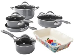 The Pioneer Woman Frontier Speckle Gray Non Stick Aluminum 10-Piece Cookware Set