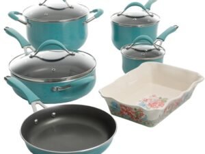 The Pioneer Woman Frontier Speckle Aluminum 10-Piece Cookware Set, Turquoise