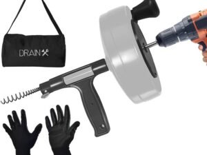 DrainX Power Pro 50-Ft Drain Auger with Drill Adapter, Steel Drum, Includes Gloves and Storage Bag Drain Snakes