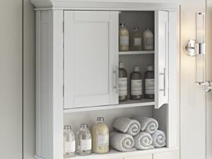 RiverRidge Home Somerset Collection 2-Door Bathroom Storage Wall Cabinet with 1 Open Shelf and 2 Interior Shelves, White