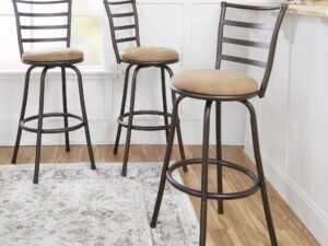 Mainstays 3 Pack Adjustable 24" or 29" Bronze Swivel Barstool, Tan Microfiber Seat