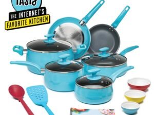 Tasty Non-Stick 16-Piece Cookware Set, Diamond-Reinforced, Dishwasher Safe, Tasty Blue