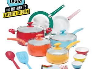 Tasty Ceramic Titanium-Reinforced Non-Stick Cookware Set, Multicolor, 16 Piece