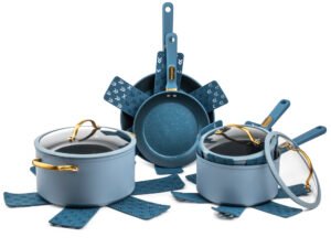 Thyme & Table Non-Stick 12-Piece Cookware Set, Blue