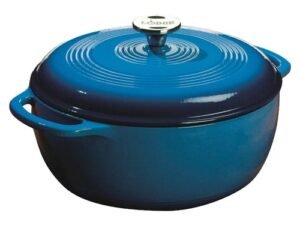 Lodge 6 Quart Blue Enameled Cast Iron Dutch Oven With Stainless Steel Knob and Loop Handles