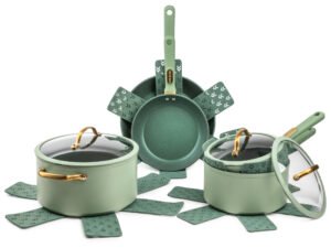 Thyme & Table Non-Stick 12-Piece Cookware Set, Green