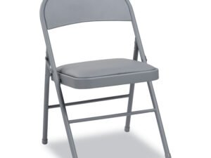 Alera Steel Folding Chair w/Padded Seat, Light Gray, 4/Carton