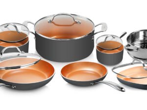 Gotham Steel Diamond 12-Piece Cookware Set with Non-Stick Ti-Cerama Copper Coating, Includes Skillets, Frying Pans and Stock Pots, Dishwasher and Oven Safe, Stainless Steel Handles, Graphite
