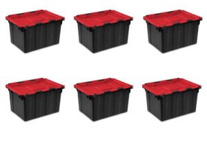 Sterilite 12 Gal. Hinged Lid Industrial Tote Black Set of 6