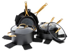 Thyme & Table Black and Gold Speckled 12 Piece Cookware Set