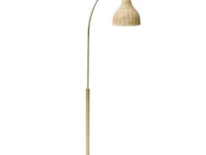 Antique Brass Arch Floor Lamp with Rattan Shade by Drew Barrymore Flower Home