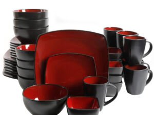 Gibson Home Soho Lounge Square Two Tone Red/Black Dinnerware Set, 40-Piece Set