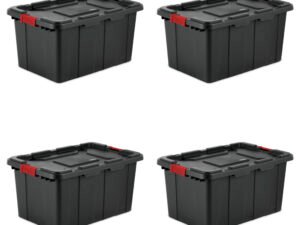 Sterilite Plastic 27 Gallon Industrial Tote Black Set of 4
