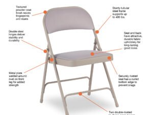 Alera Steel Folding Chair with Two-Brace Support, Fabric Back/Seat, Tan, Set of 4