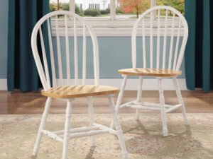 Better Homes and Gardens Autumn Lane Windsor Solid Wood Dining Chairs, White and Oak (Set of 2)
