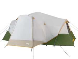 Slumberjack Riverbend 10-Person, 3-Room, Hybrid Dome Tent, Off-White / Green, with Full Fly