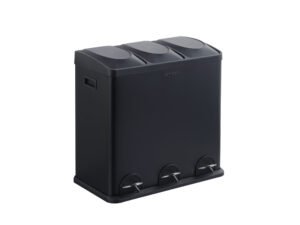 The Step N' Sort 16 Gallon 3-Compartment Stainless Steel Trash and Recycling Bin, Black