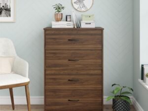 Mainstays Classic 4 Drawer Dresser, Walnut Finish
