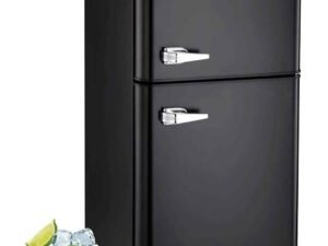 AGLUCKY 3.2 Cu.Ft Double Door Mini Fridge with Freezer, Compact Retro Refrigerator for Dorm, Office, Bar, RV, Bedroom, Black