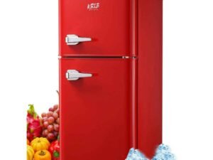 Krib Bling 3.5Cu.ft Compact Refrigerator with 7 Level Thermostat, Mini Fridge with Freezer, 2 Door Portable Fridge with Removable Glass Shelves, Suitable for Kitchen, Apartment, Dorm, Bar Red