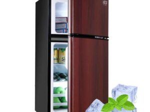 Krib Bling Compact Refrigerator 3.5 Cu ft Mini Fridge with Freezer with Removable Glass Shelves Wood Grain