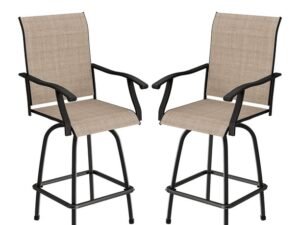 Devoko Patio Barstool with Armrest Outdoor Textilene Swivel Bistro Chair Set of Two, Light Brown