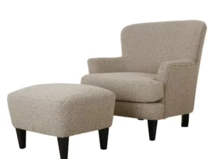 GDF Studio Gerald Contemporary Boucle Upholstered Club Chair and Ottoman Set, Stone and Matte Black