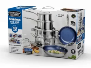 Granitestone Pro Stainless-Steel Pots & Pans Set Nonstick, Tri-Ply Base, 10 Piece Blue Nonstick Cookware Set includes Frying Pans, Stock Pots & Skillets, Dishwasher & Induction Safe, Stay Cool Handles