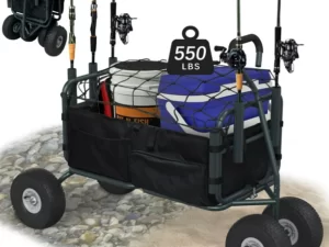 GDLF Fishing Cart Heavy Duty Foldable Collapsible Wagon Rod Holders 550 Pound Capacity 53.9"x26.4"x38.8"