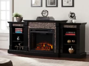 Sei Grand Heights Traditional style Faux Stone Low Profile Electric Fireplace in Satin black finish