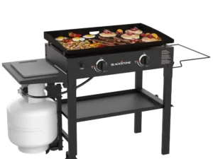 Blackstone 2-Burner 28” Griddle with Built-in Cutting Board and Garbage Holder, Black, Propane