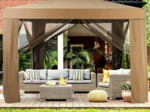 SUGIFT 10'x10' Outdoor Gazebo Patio Tents Garden Canopy Shelter W/ Netting, Brown