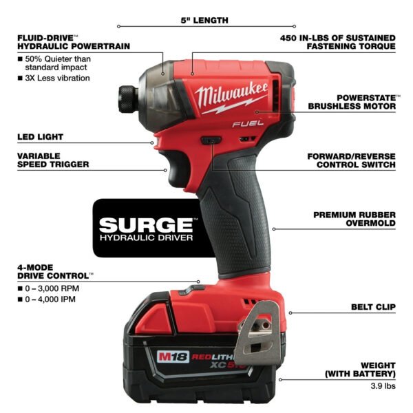 Milwaukee 2760-20 M18 FUEL 18V 1/4-Inch Surge Hex Hydraulic Driver-Bare Tool - Image 4